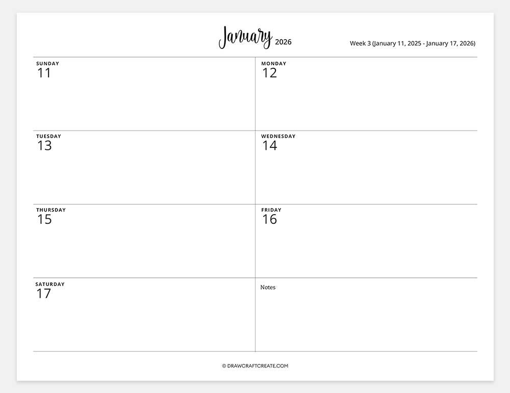 2026 weekly calendar - week 3
