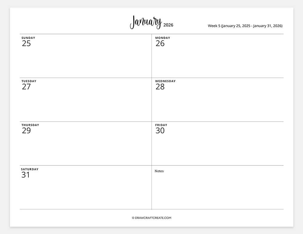 2026 weekly calendar - week 5