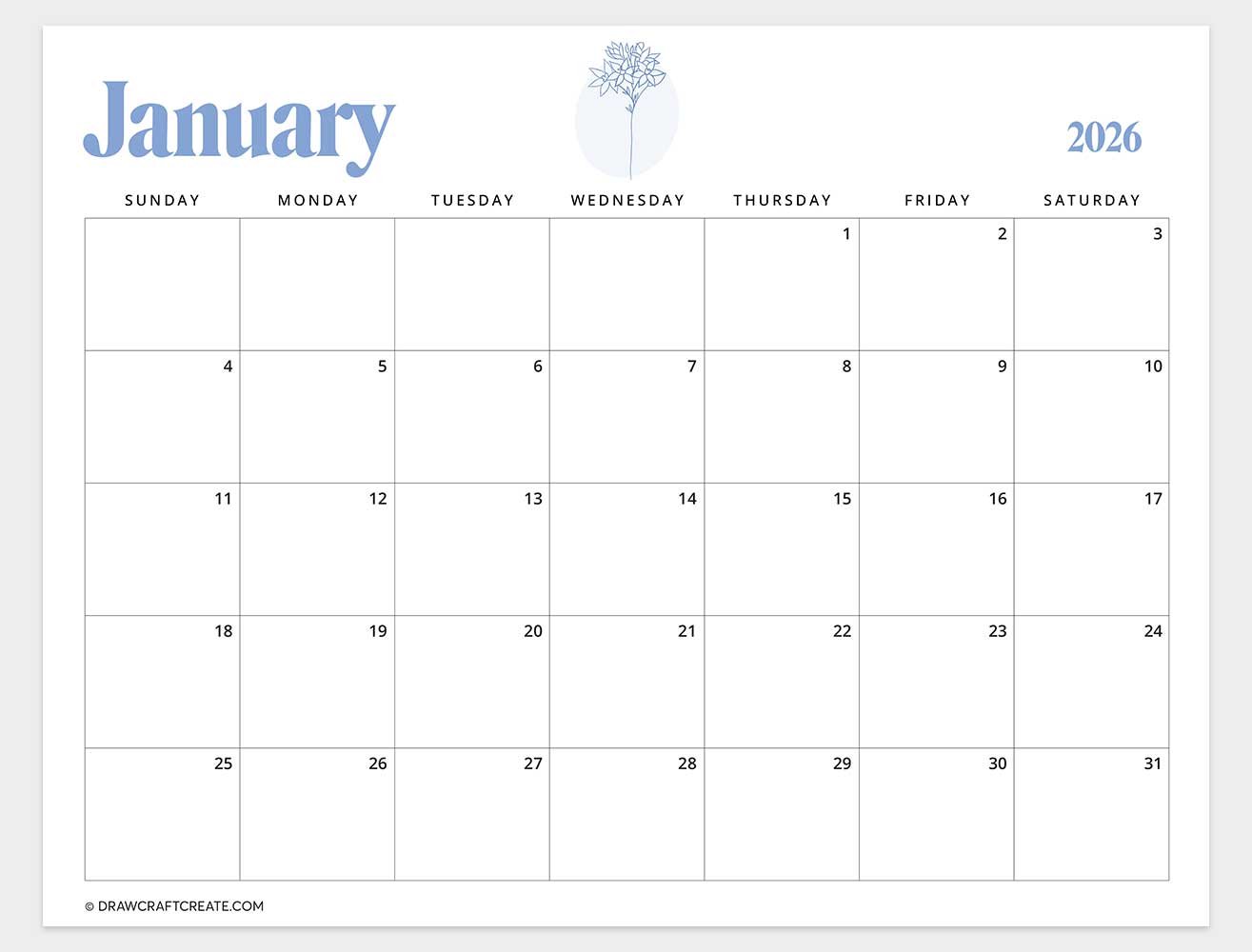 free printable january 2026 calendar