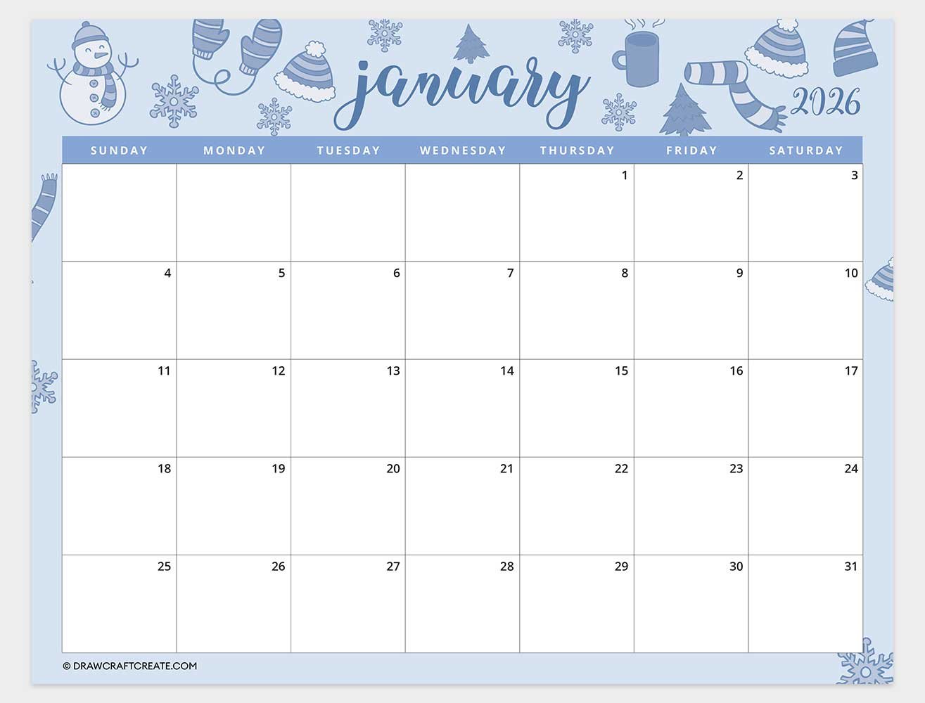 free printable january 2026 calendar