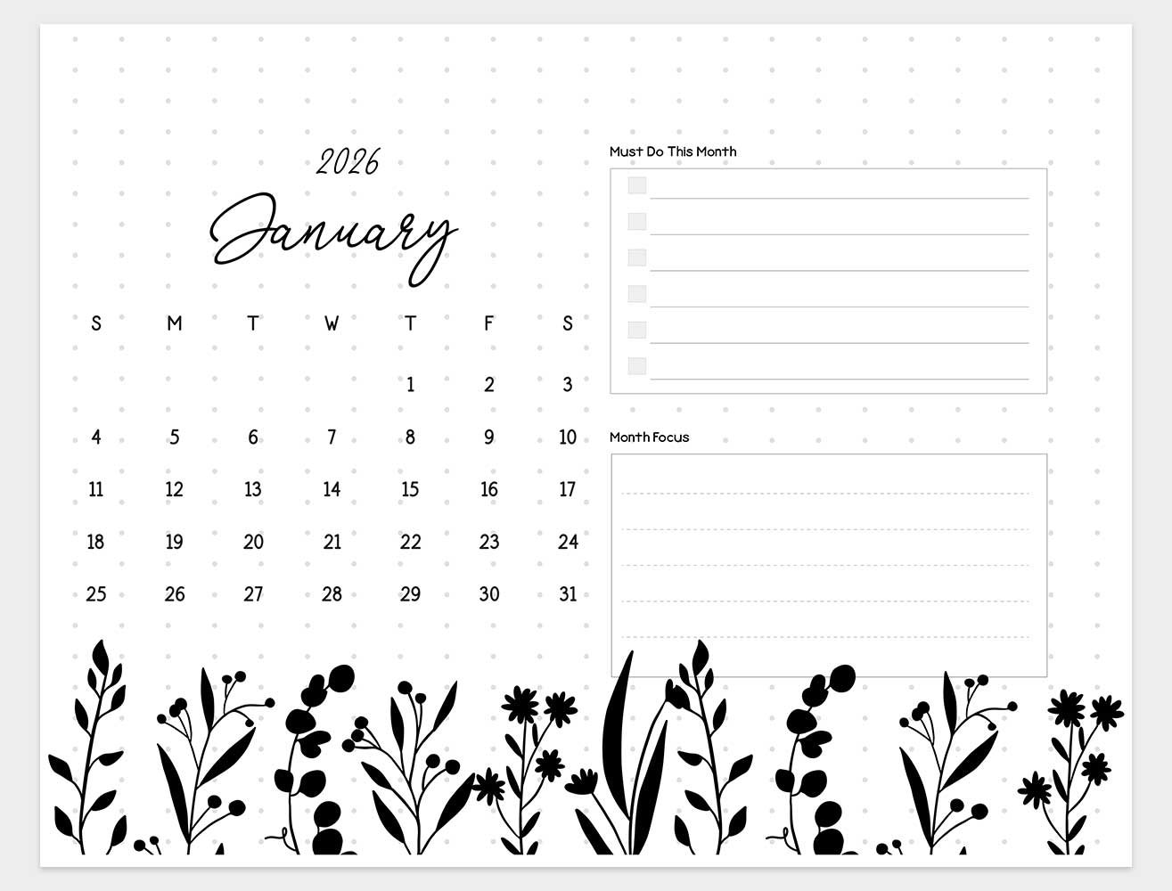 free printable january 2026 calendar
