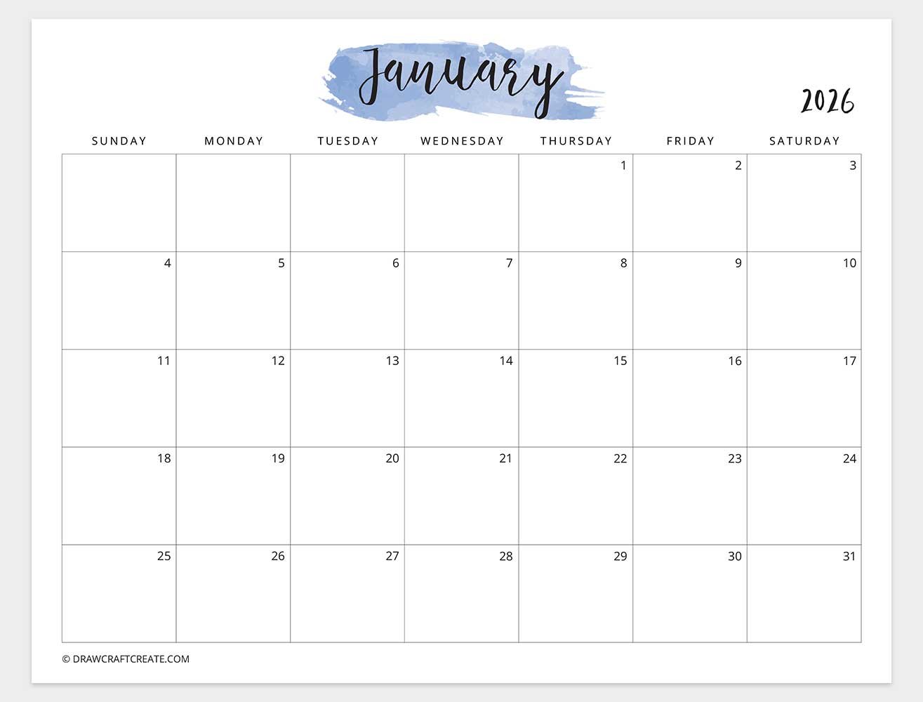 free printable january 2026 calendar