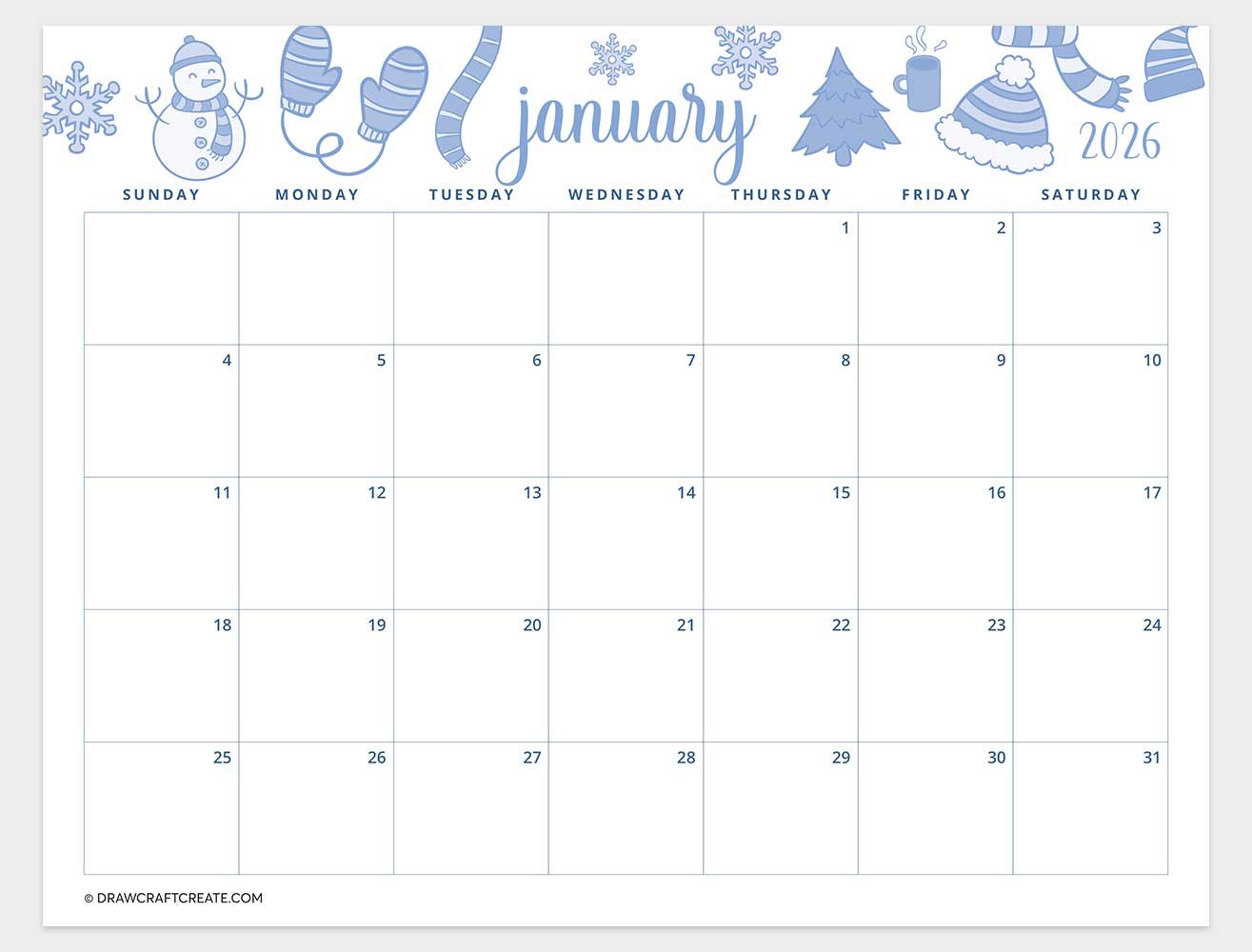 free printable january 2026 calendar