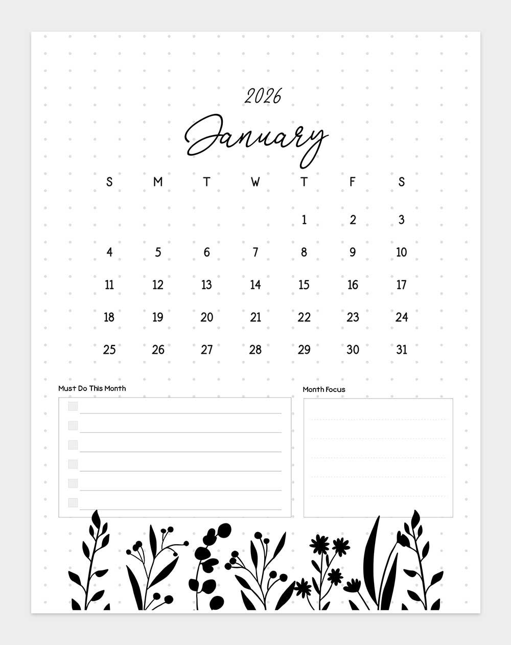 free printable january 2026 calendar
