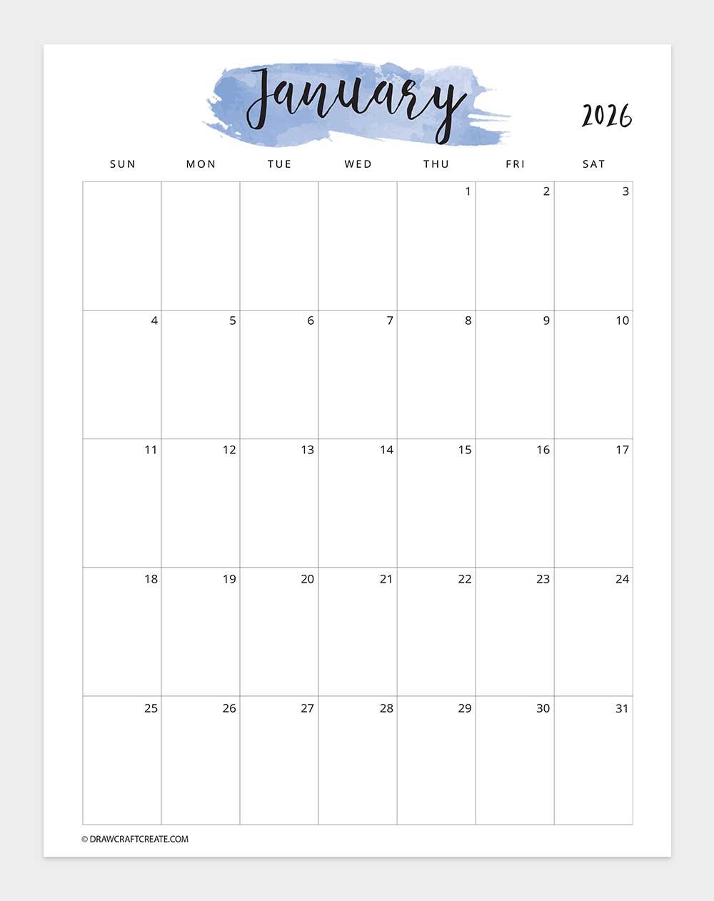 free printable january 2026 calendar