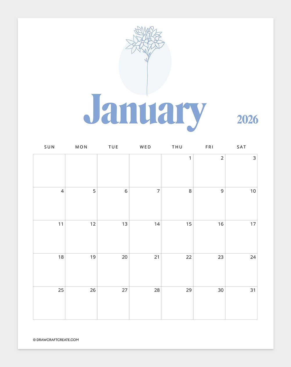 free printable january 2026 calendar