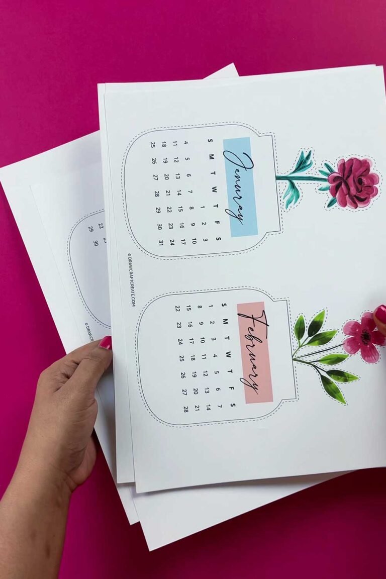 Free Printable 2026 DIY Floral Desk Calendar - Draw Craft Create