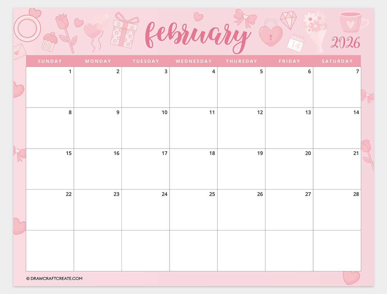 printable february 2026 calendar horizontal