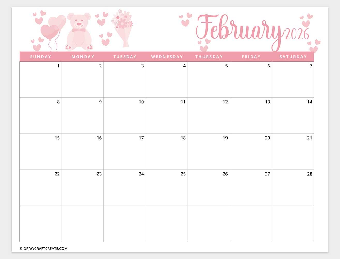 printable february 2026 calendar horizontal
