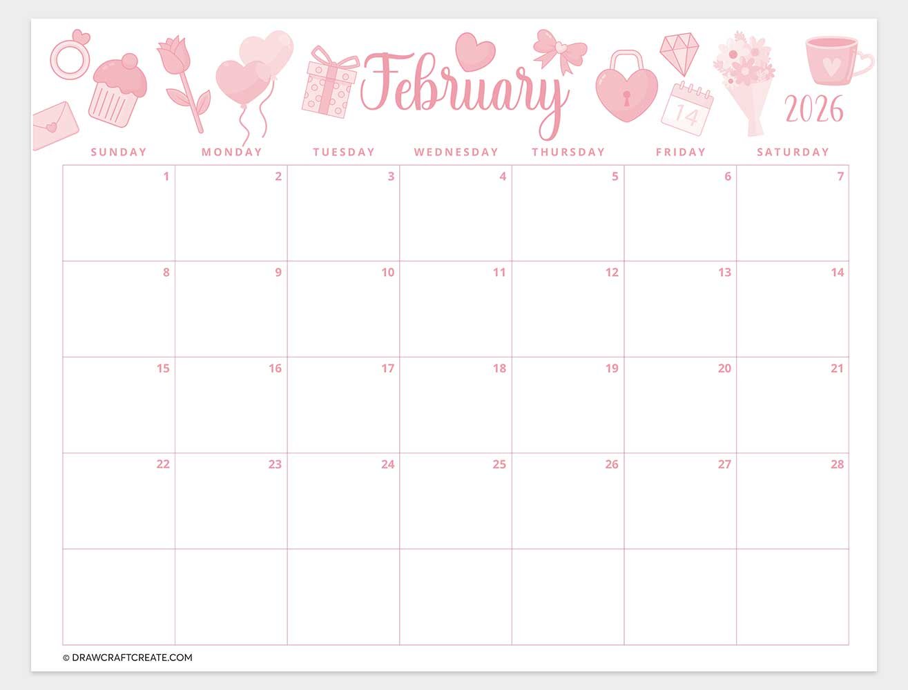 printable february 2026 calendar horizontal