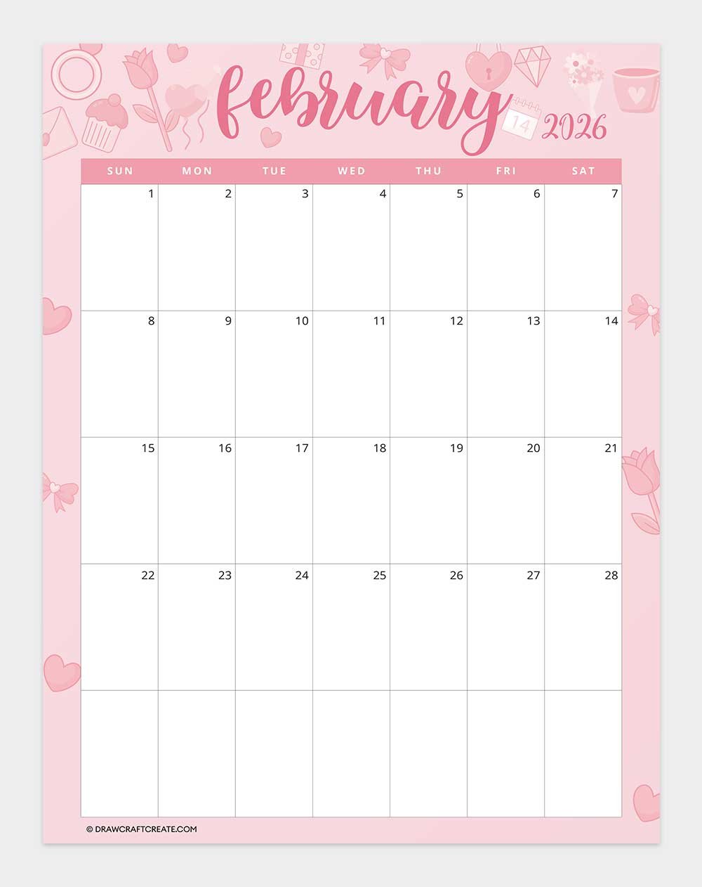 printable february 2026 calendar vertical