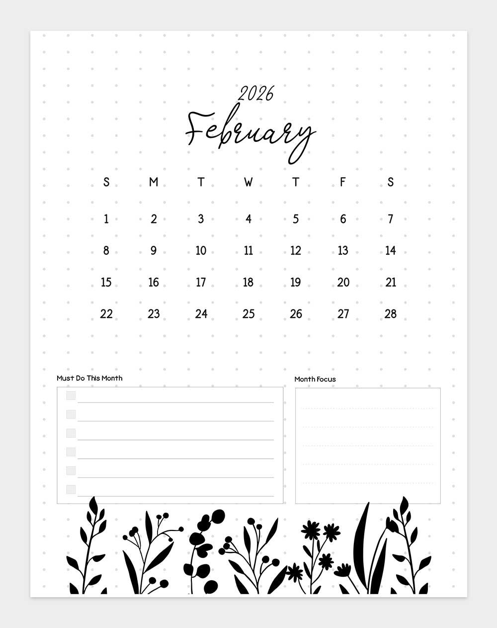 printable february 2026 calendar vertical