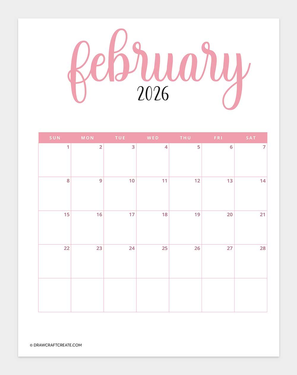 printable february 2026 calendar vertical