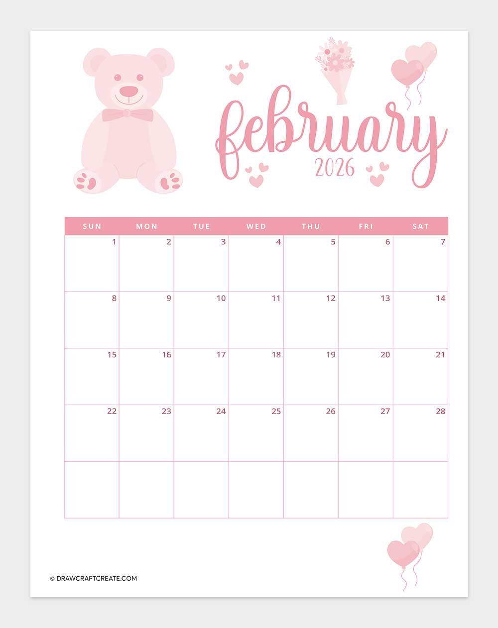 printable february 2026 calendar vertical