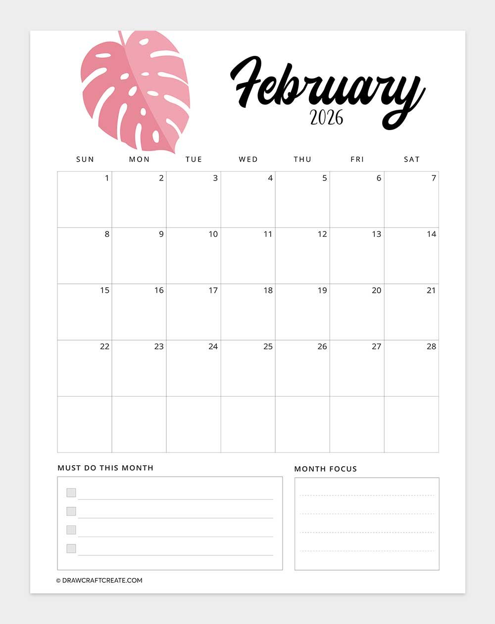 printable february 2026 calendar vertical