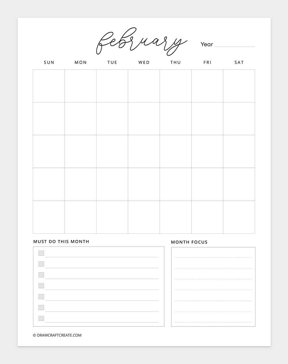 printable february 2026 calendar vertical