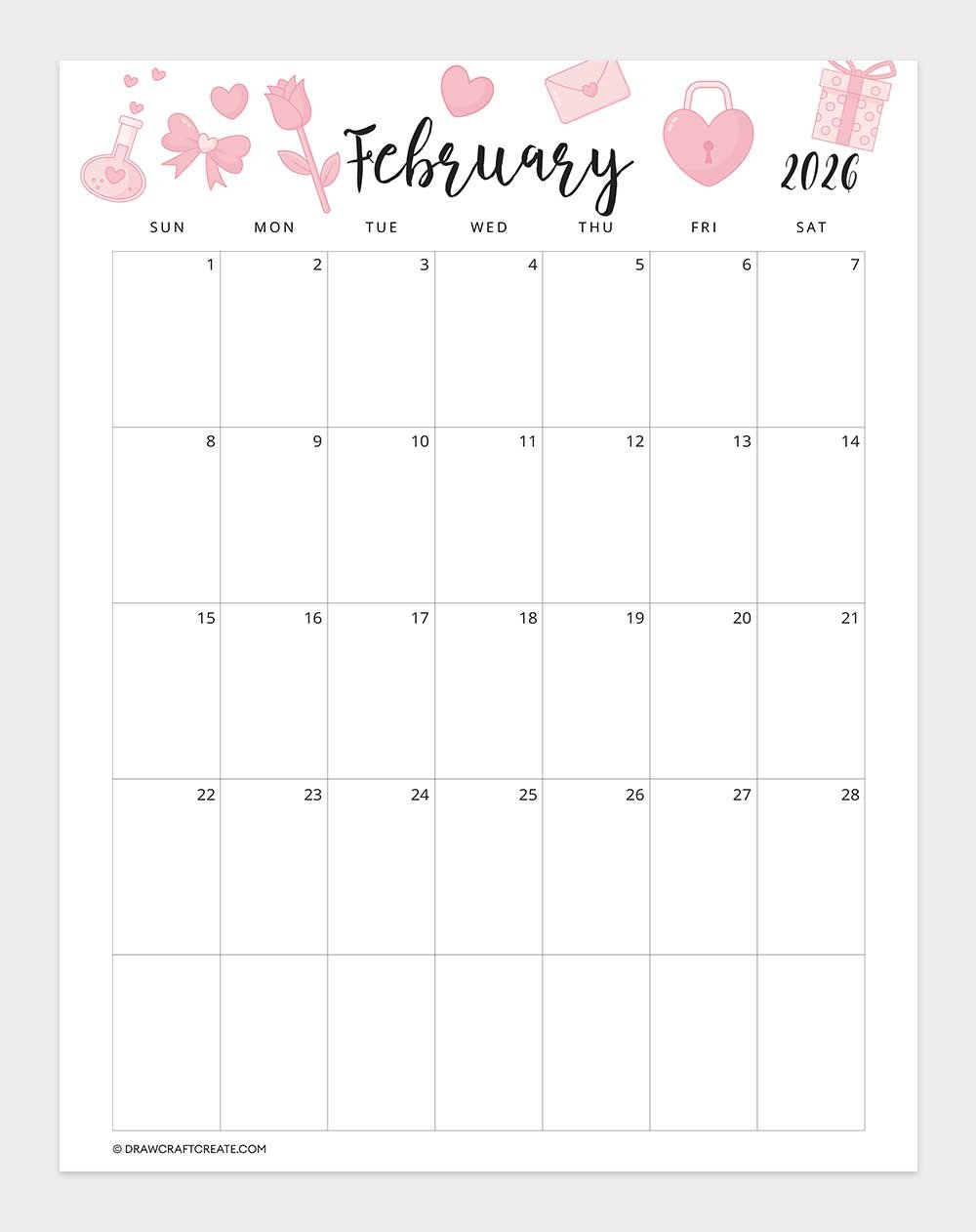 printable february 2026 calendar vertical