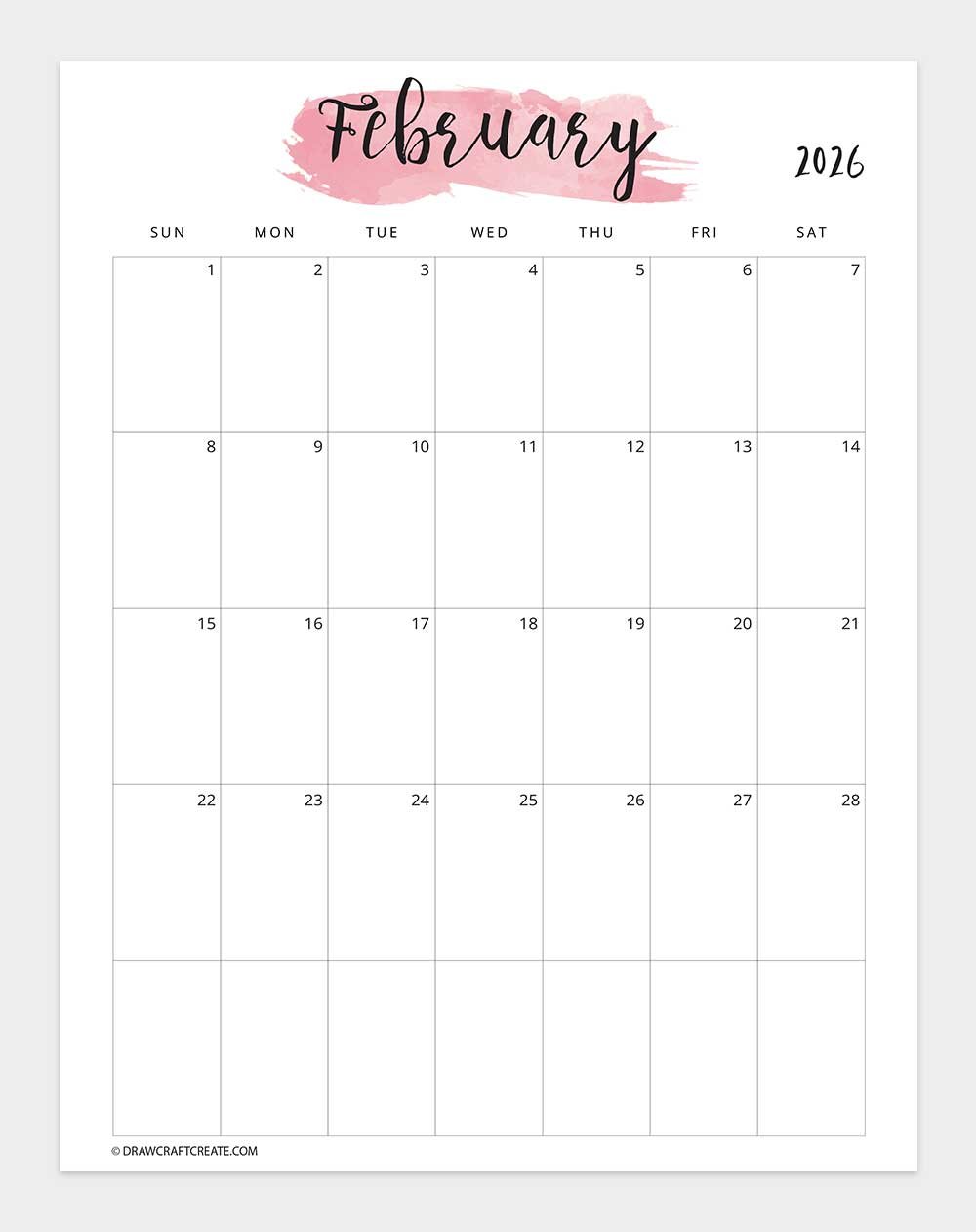 printable february 2026 calendar vertical