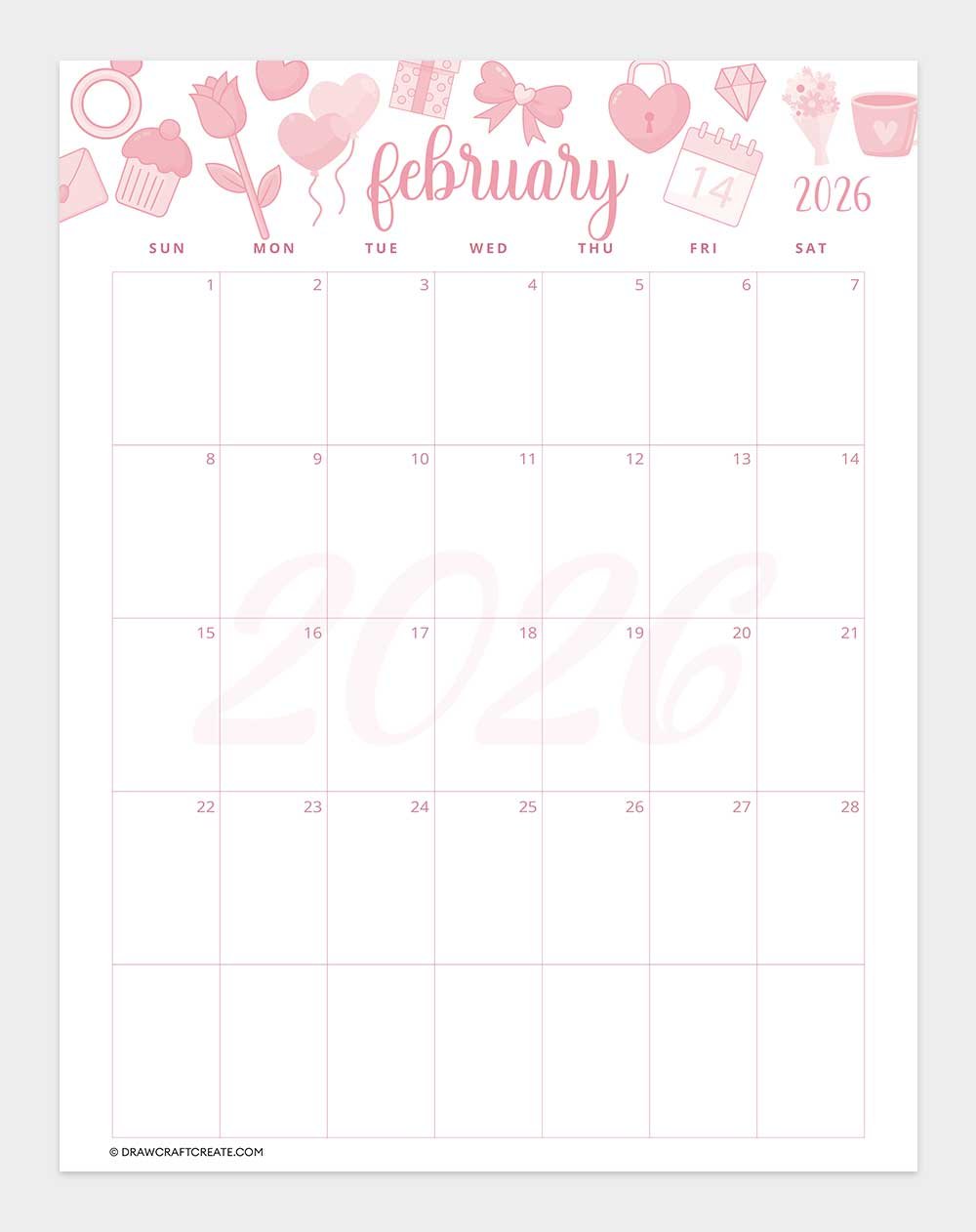 printable february 2026 calendar vertical