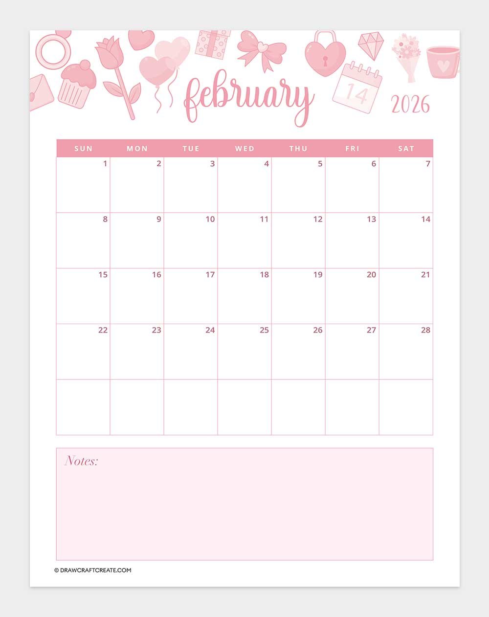 printable february 2026 calendar vertical