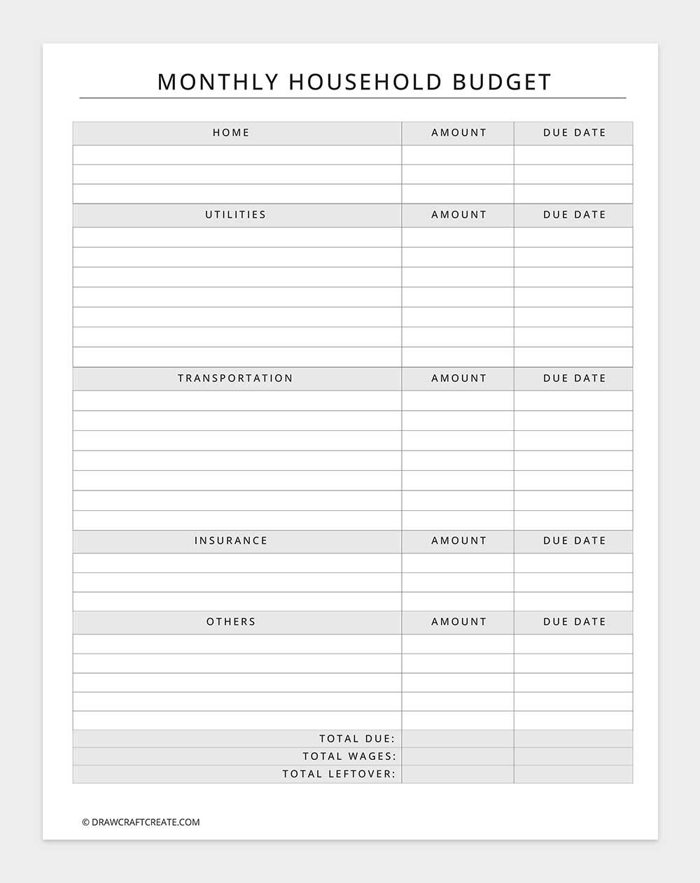 monhtly household budget