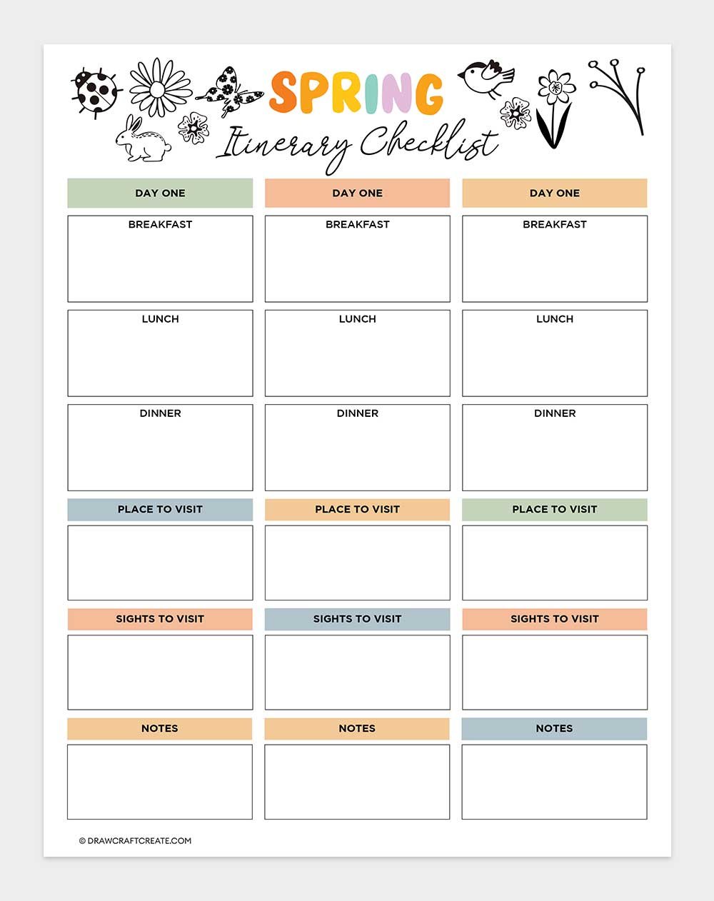 spring itinerary checklist