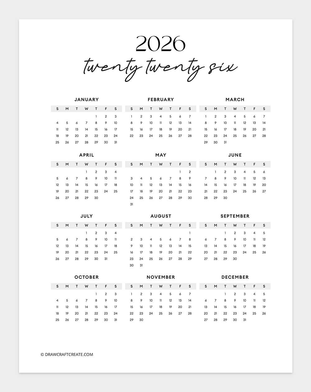 2026 calendar