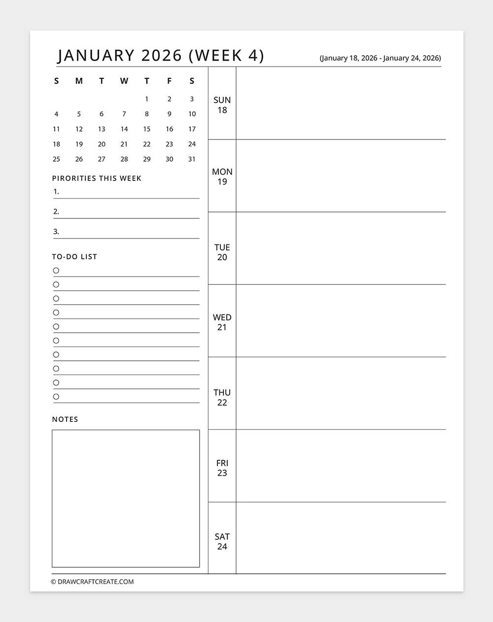 january 2026 week 4 planner