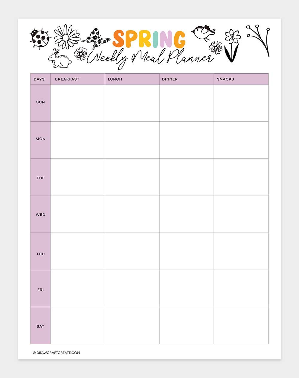 spring weekly meal planner