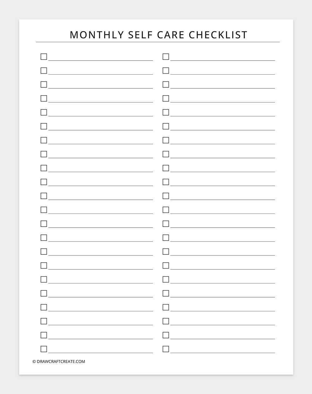 monthly self care checklist
