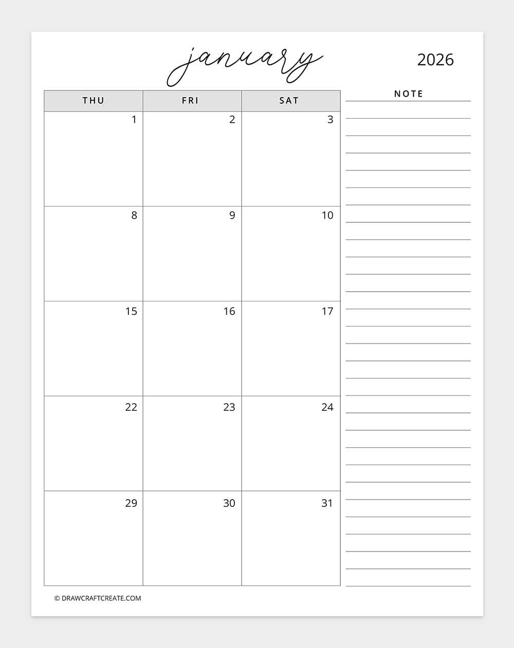 january 2026 calendar planner