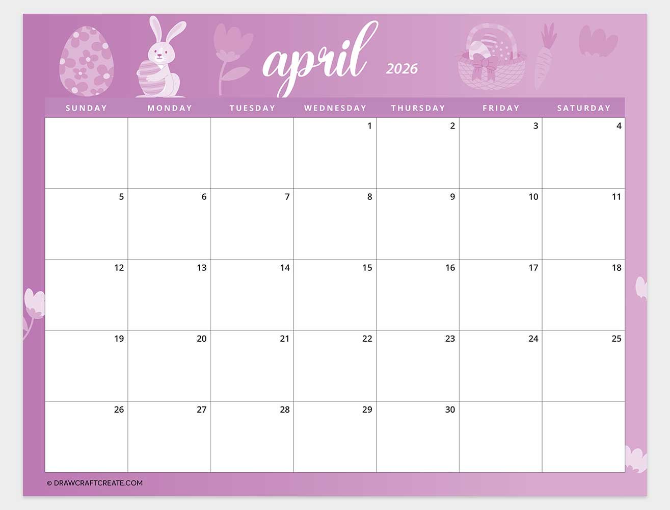 april 2026 calendar horizontal
