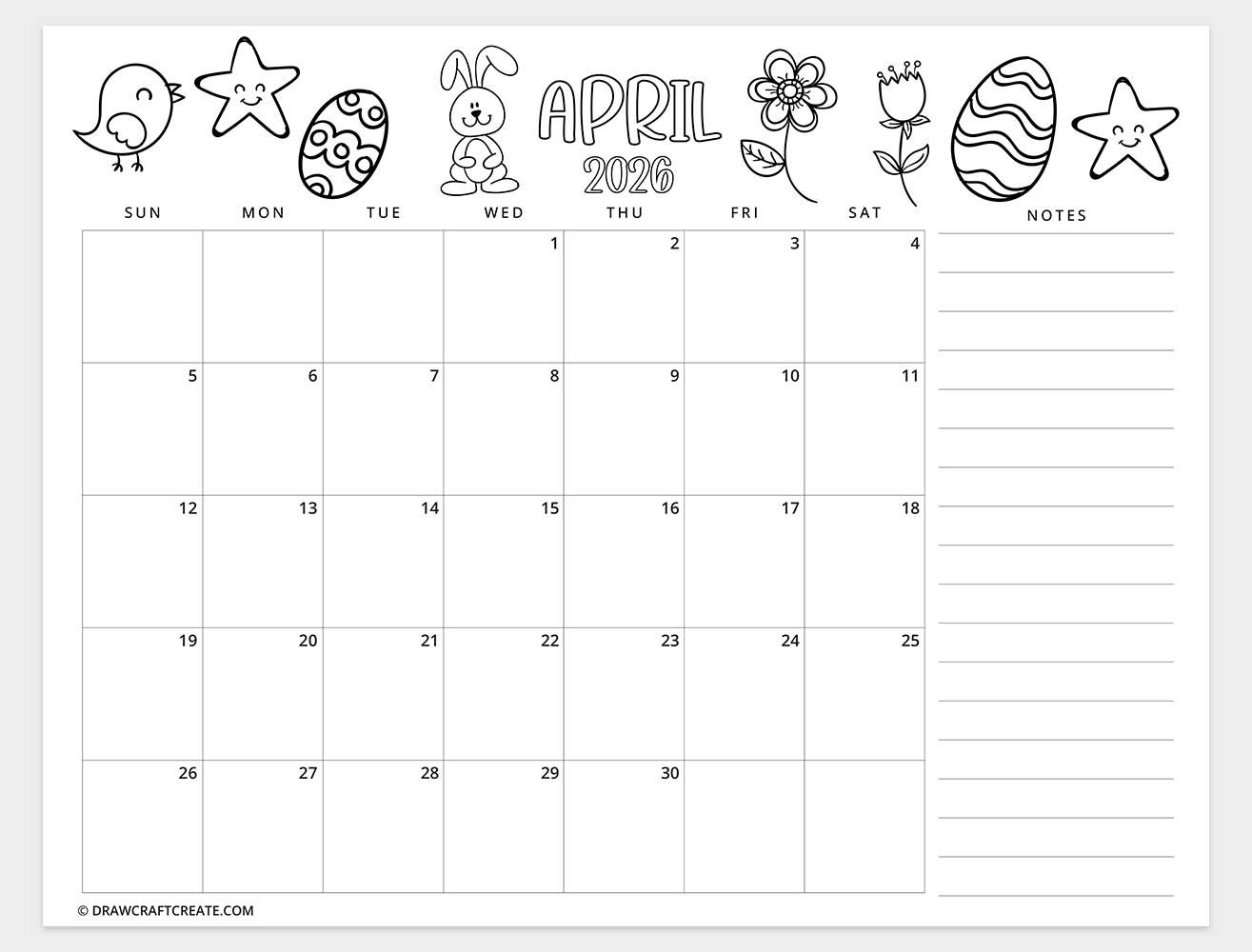 april 2026 calendar horizontal
