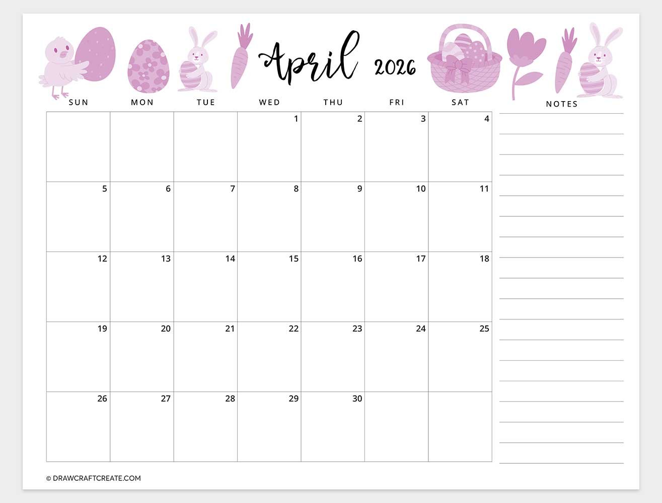 april 2026 calendar horizontal