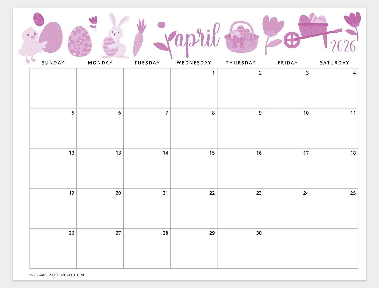april 2026 calendar horizontal