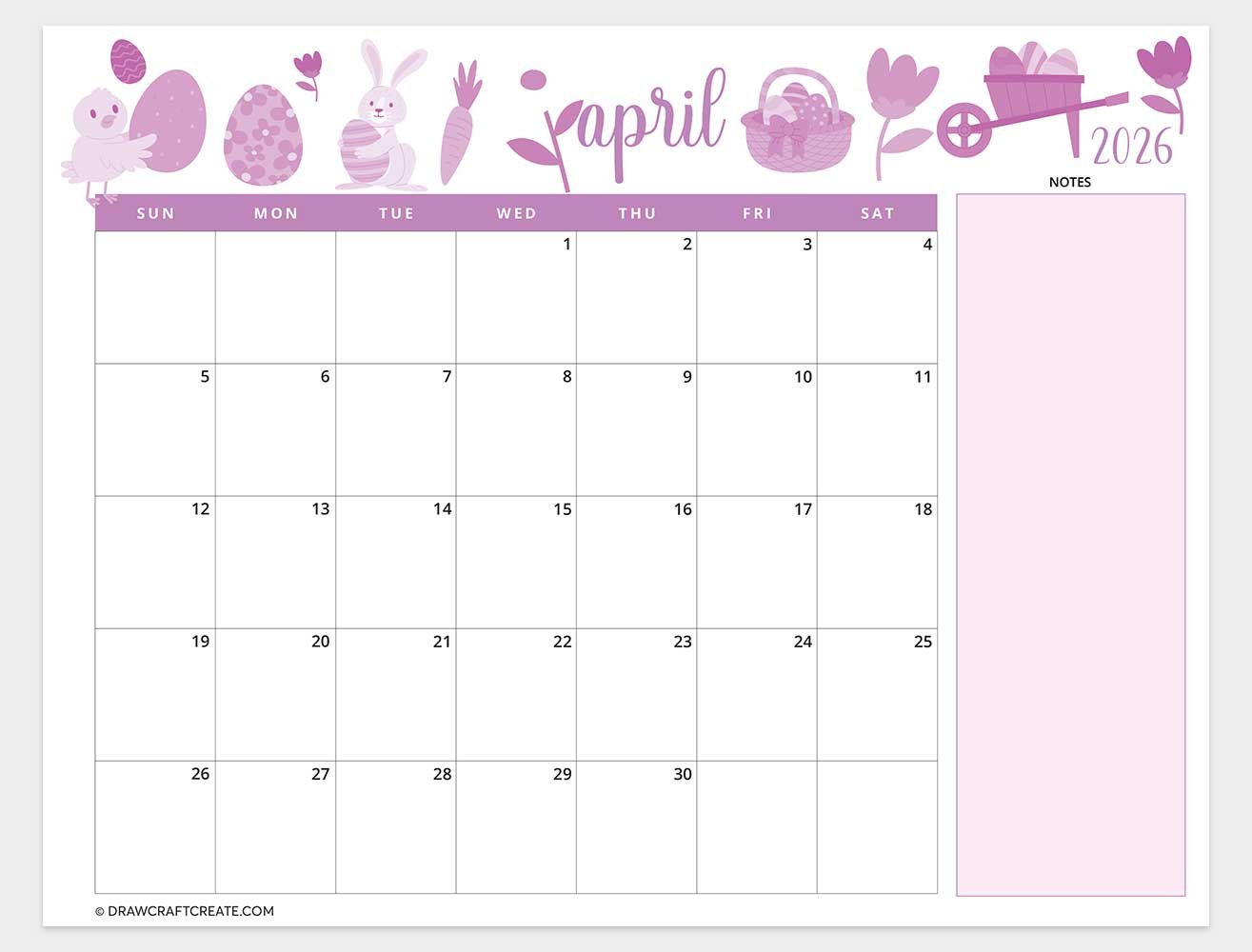 april 2026 calendar horizontal