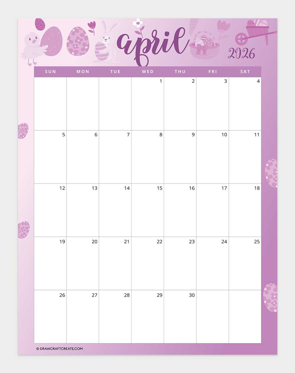 april 2026 calendar vertical