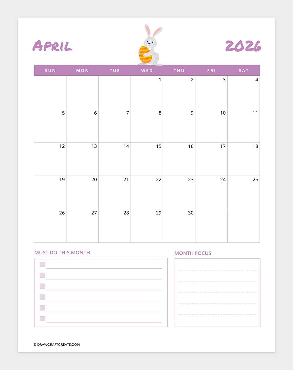 april 2026 calendar vertical