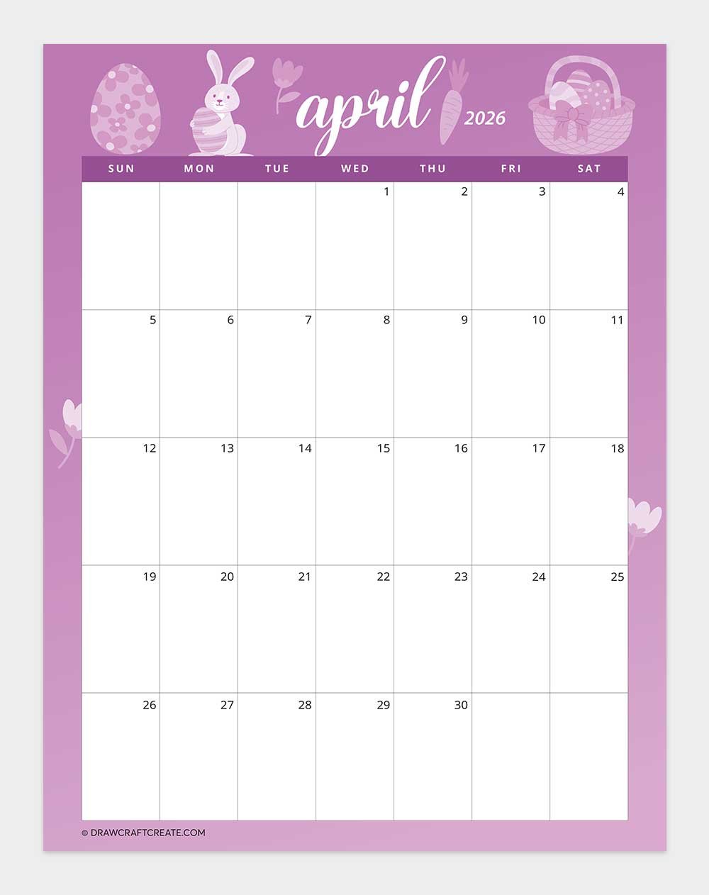 april 2026 calendar vertical