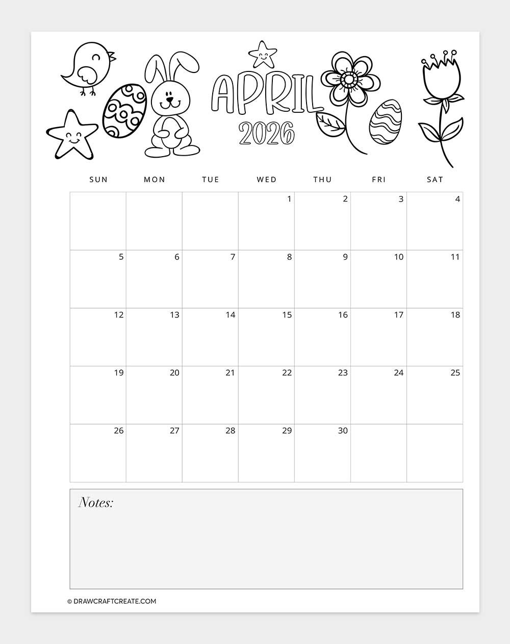 april 2026 calendar vertical