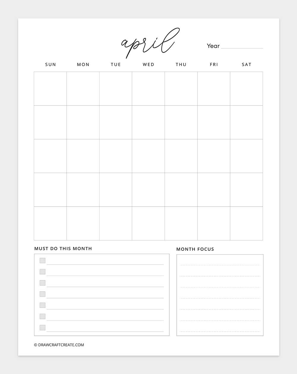 april 2026 calendar vertical