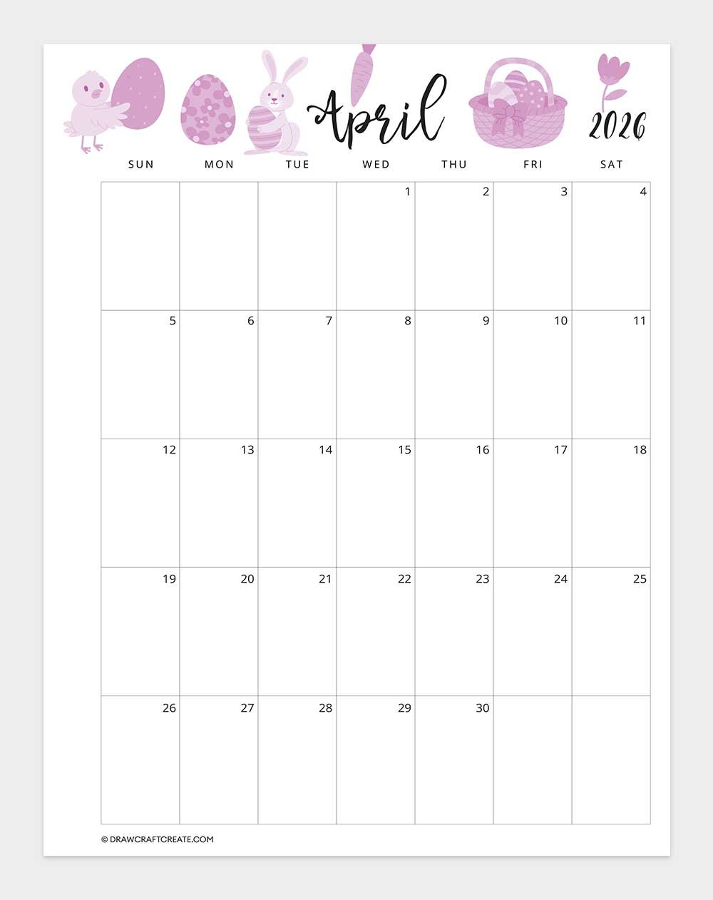 april 2026 calendar vertical