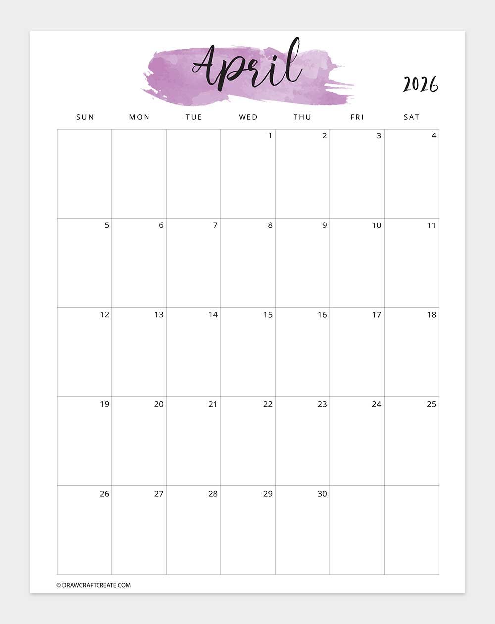 april 2026 calendar vertical