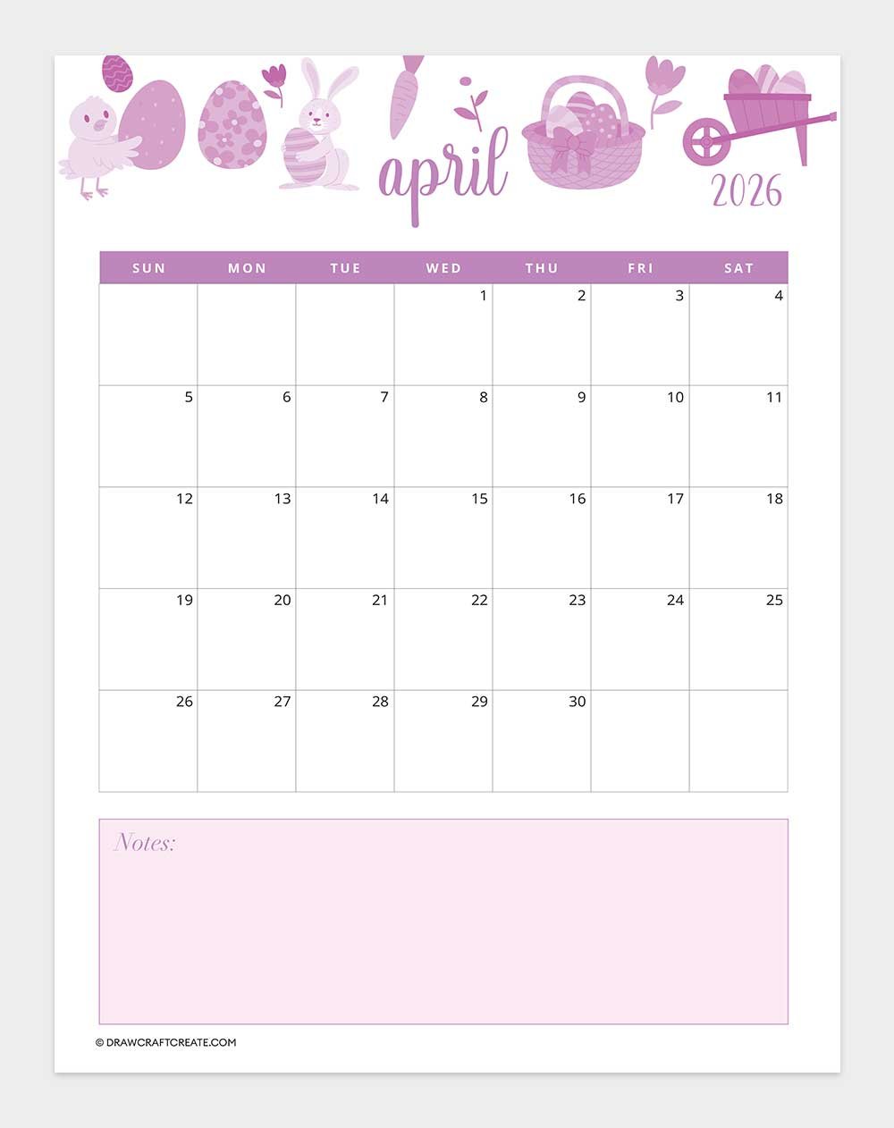 april 2026 calendar vertical