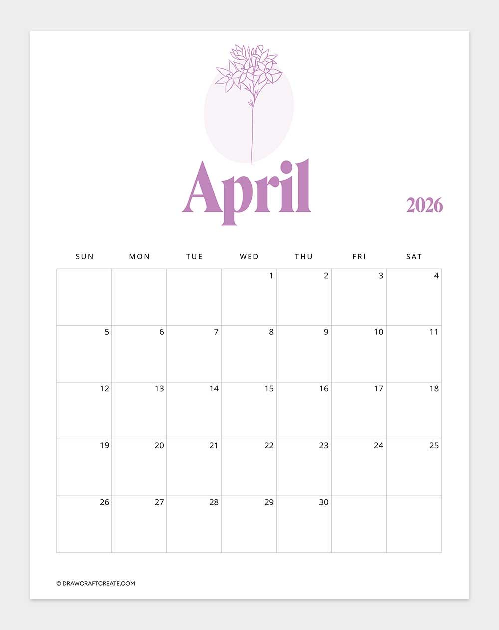 april 2026 calendar vertical
