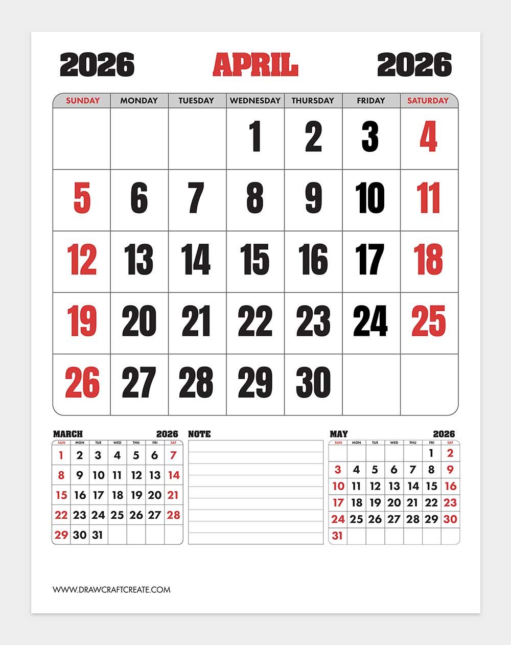 april 2026 vintage calendar