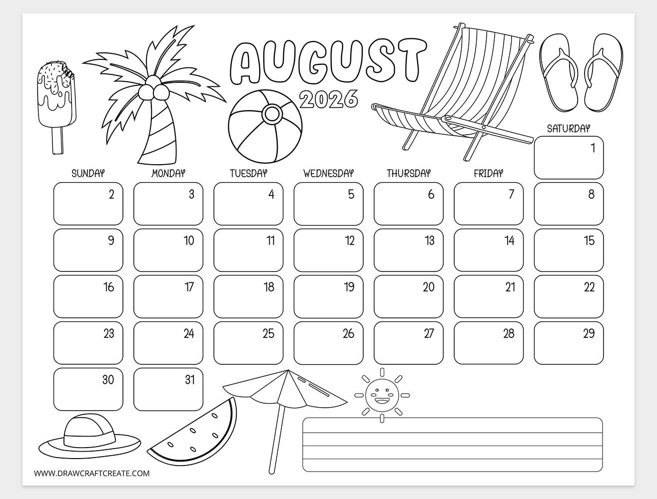 january 2026 kids coloring calendar