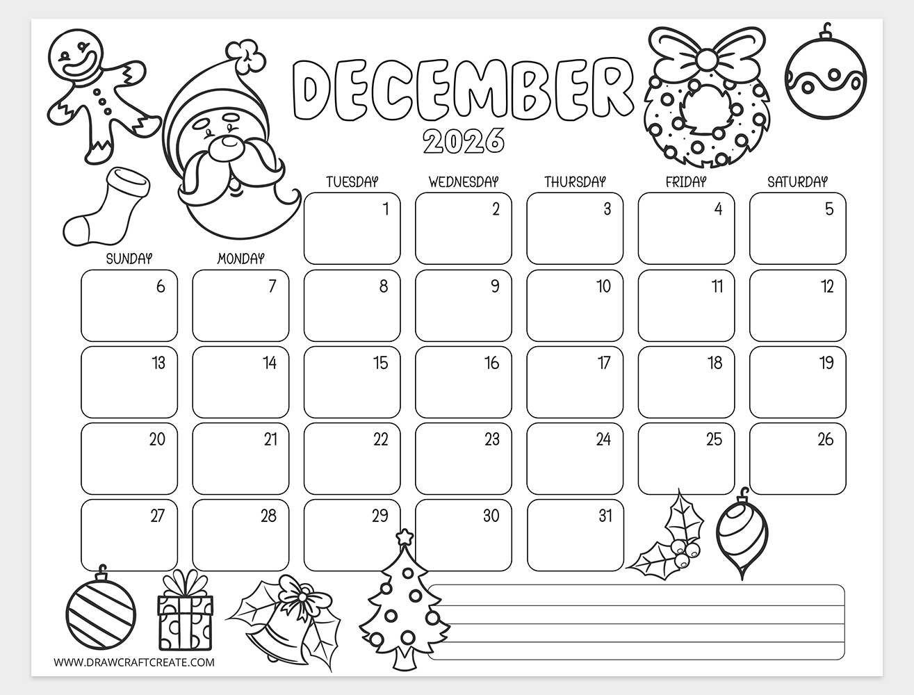 january 2026 kids coloring calendar