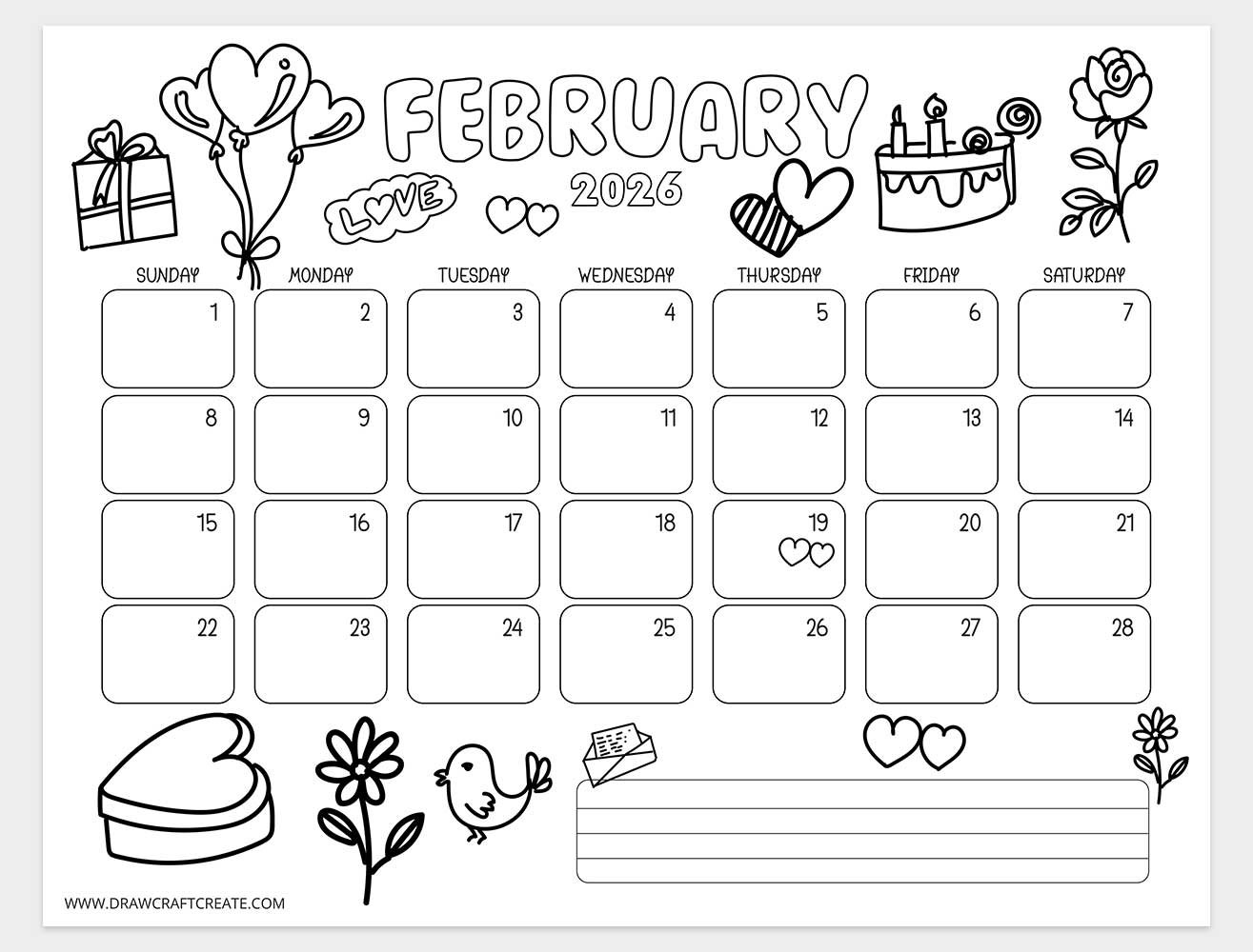 january 2026 kids coloring calendar
