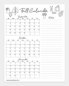 Free Printable 2026 Fall Calendars (6 Design) - Draw Craft Create